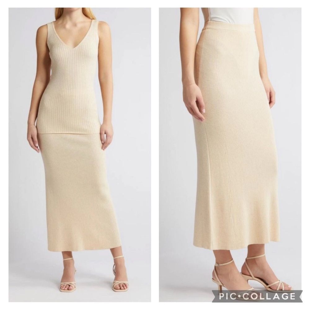 RUE SOPHIE Elaine Rib Maxi Sweater Skirt in Creme Pearl Size XS
